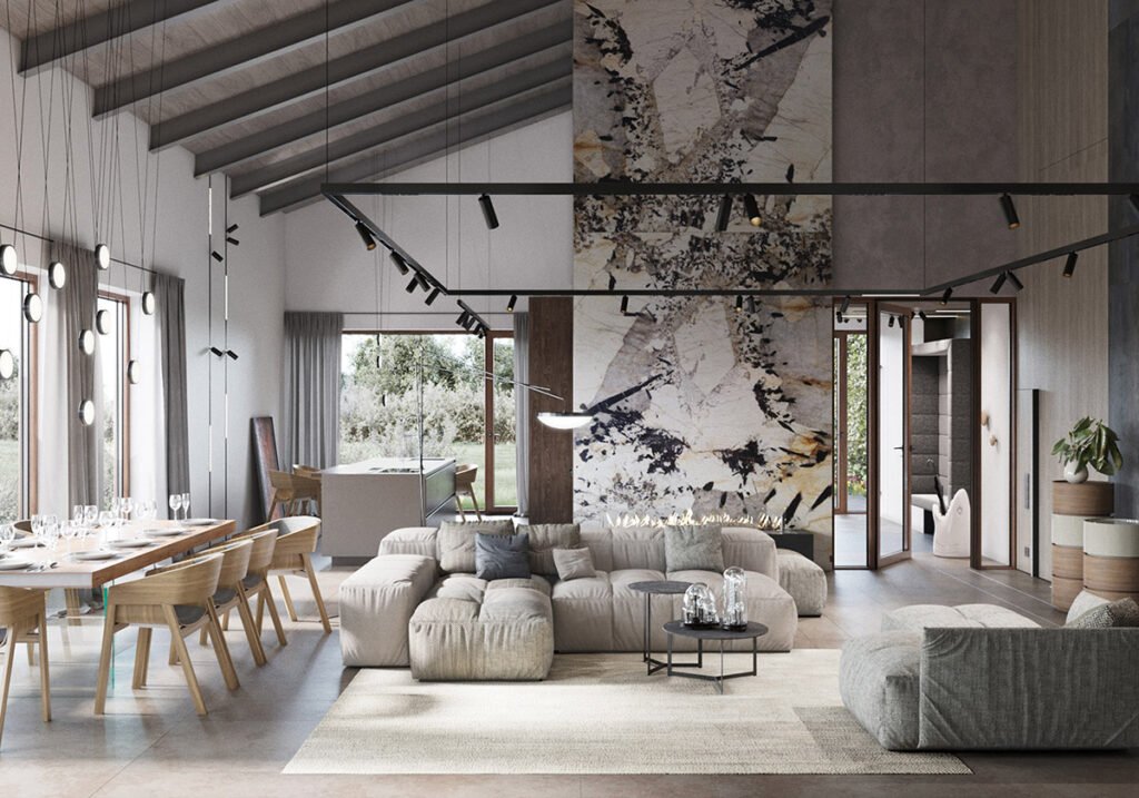A luxury living room designed for integrated home automation