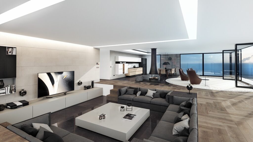 Premium home theatre with cinema seating and a large screen